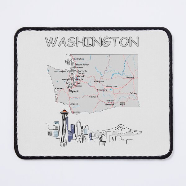 Item preview, Washington State Map & Skyline: Space Needle, Olympia & Major Cities designed and sold by mashmosh.
