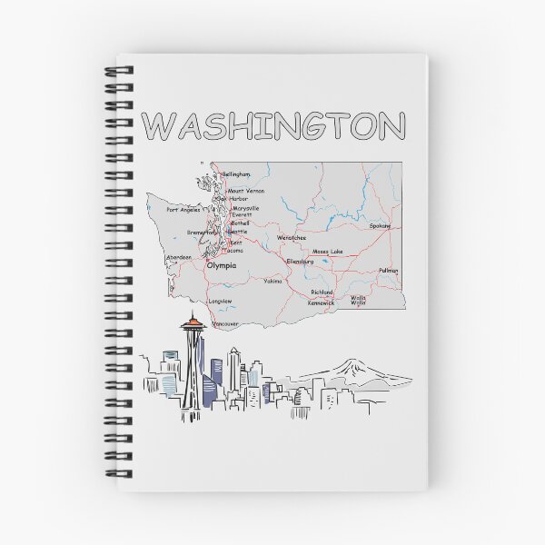 Item preview, Washington State Map & Skyline: Space Needle, Olympia & Major Cities designed and sold by mashmosh.