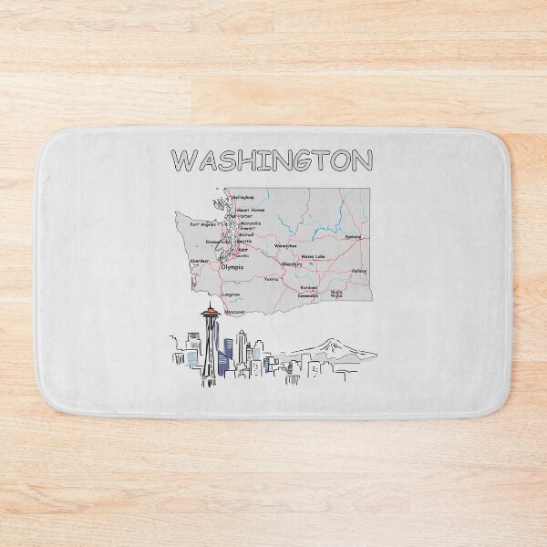 Item preview, Washington State Map & Skyline: Space Needle, Olympia & Major Cities designed and sold by mashmosh.