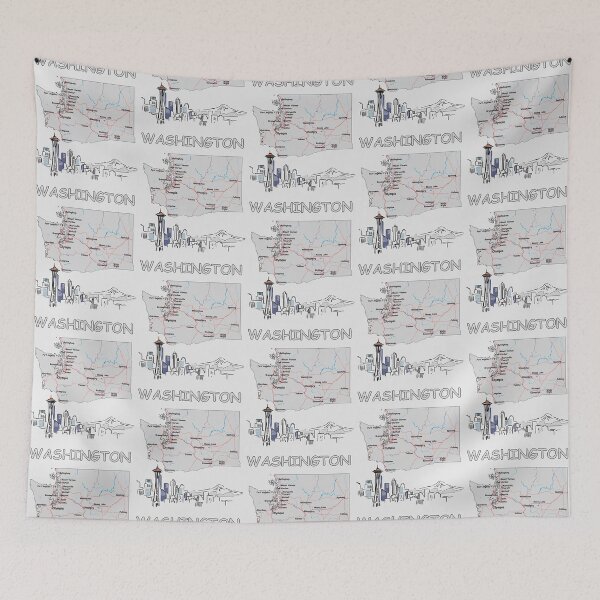 Item preview, Washington State Map & Skyline: Space Needle, Olympia & Major Cities designed and sold by mashmosh.