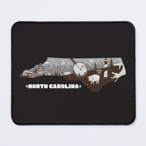 Item preview, North Carolina Icons State Outline Illustration - Mountains Banjo BBQ Pig Basketball Lighthouse designed and sold by TitanRN.