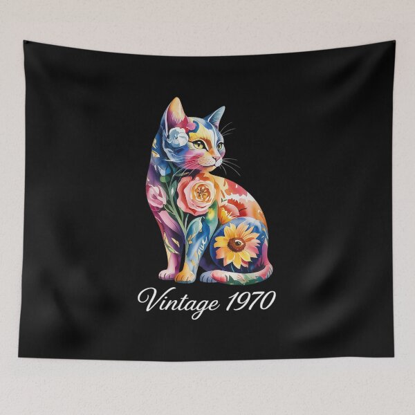 Item preview, Vintage 1970 Floral Flower Cat Lover Happy 54th Birthday  designed and sold by KotexTemu.