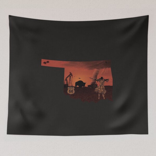 Item preview, Oklahoma Silhouette Route 66 Sunset with Bison Cowboy Oil Pump Jack designed and sold by TitanRN.