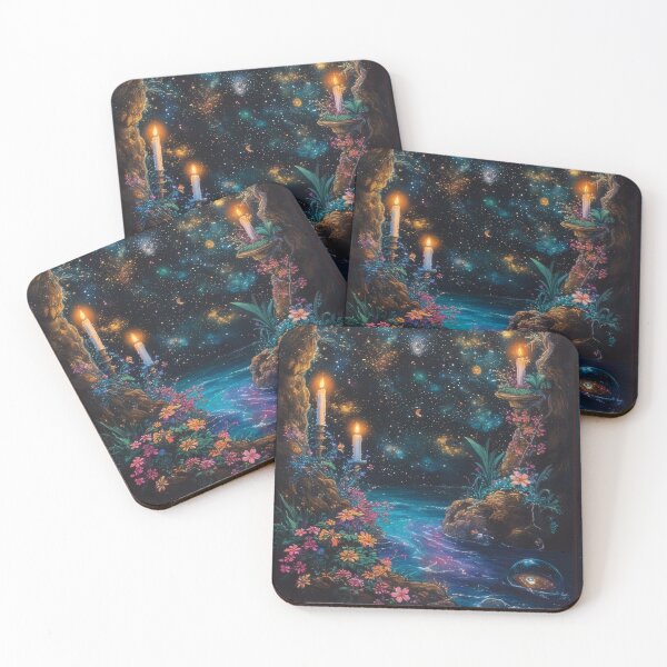 Item preview, Starry night over a peaceful waterscape with candles designed and sold by Mianku | Für das Leben.