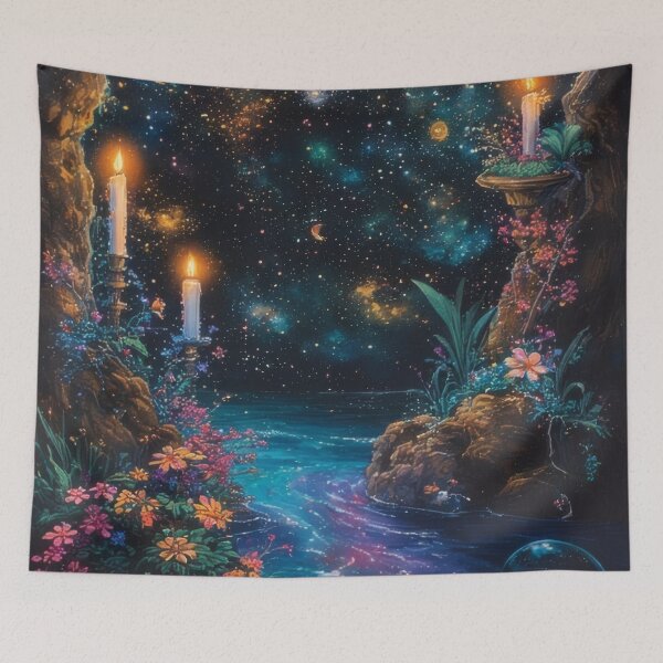 Item preview, Starry night over a peaceful waterscape with candles designed and sold by Mianku | Für das Leben.