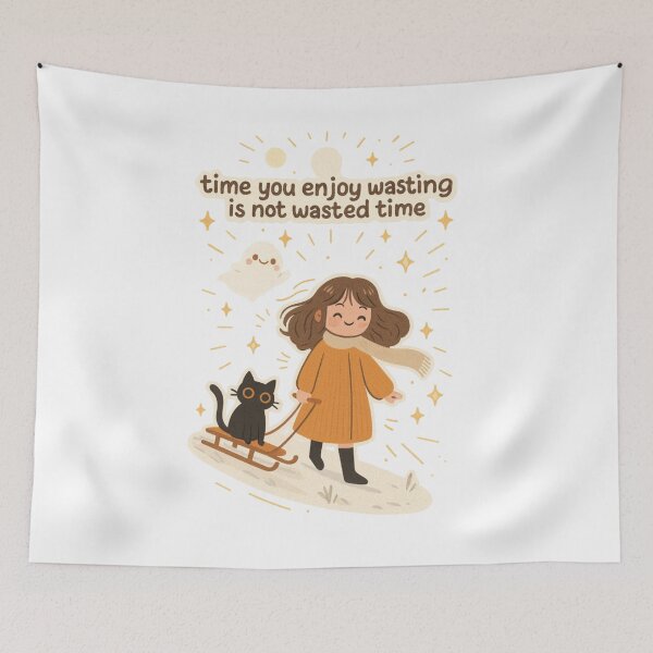 Item preview, Wholesome Winter Joy Sticker – Cute Girl, Cat & Ghost with Inspiring Quote designed and sold by Gurjeetpixelart.