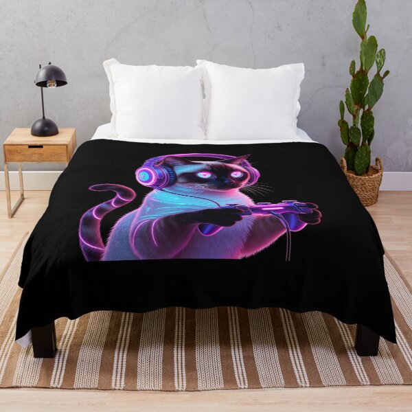 Item preview, Neon Siamese Cat Gamer Tee – Video Game Cat Shirt designed and sold by GrumpySableye.
