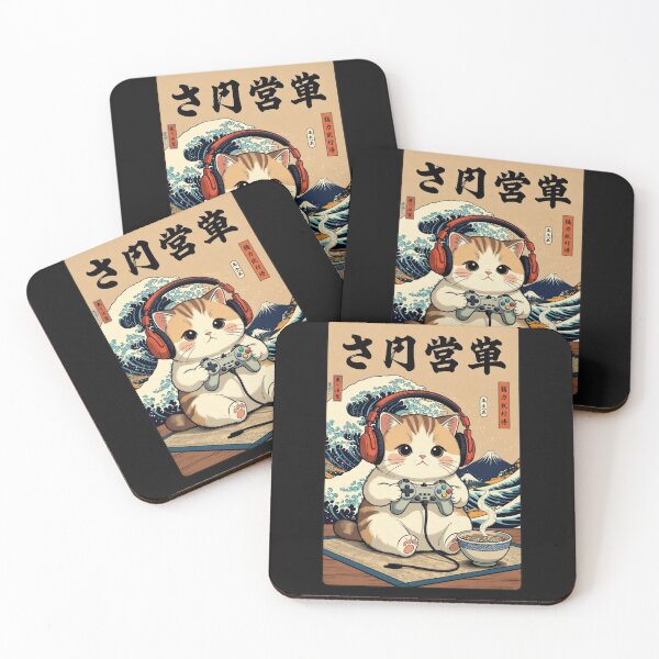 Aperçu de l'œuvre Chat gamer kawaii jouant aux jeux vidéo avec des ramen créée et vendue par GrumpySableye.