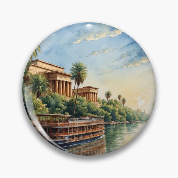 Item preview, Dreamy Nile Cruise & Ancient Temple Watercolor: Upper Egypt Historical Landscape designed and sold by DreamyArtStudio70.