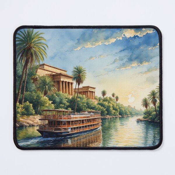 Item preview, Dreamy Nile Cruise & Ancient Temple Watercolor: Upper Egypt Historical Landscape designed and sold by DreamyArtStudio70.