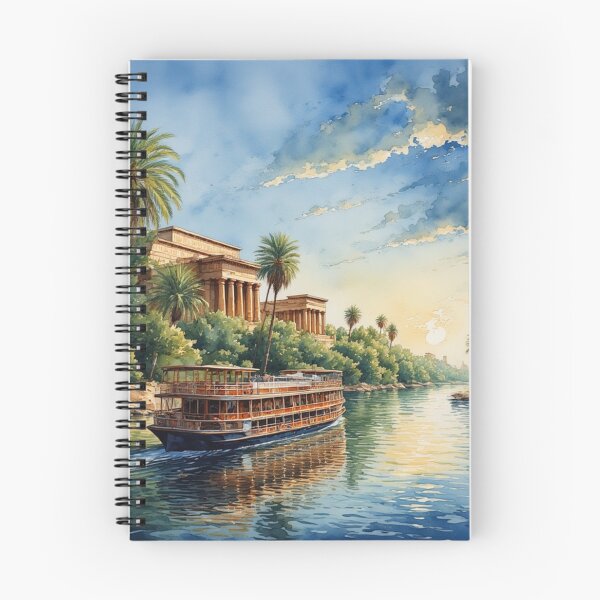 Item preview, Dreamy Nile Cruise & Ancient Temple Watercolor: Upper Egypt Historical Landscape designed and sold by DreamyArtStudio70.