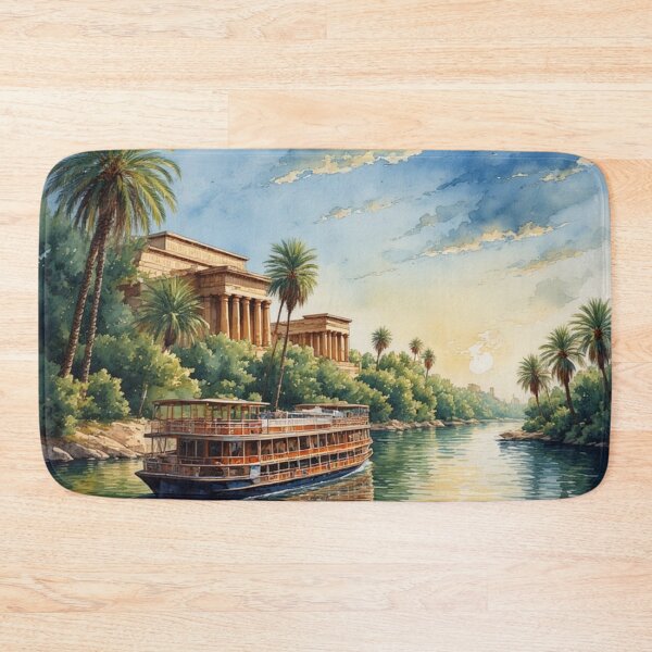 Item preview, Dreamy Nile Cruise & Ancient Temple Watercolor: Upper Egypt Historical Landscape designed and sold by DreamyArtStudio70.