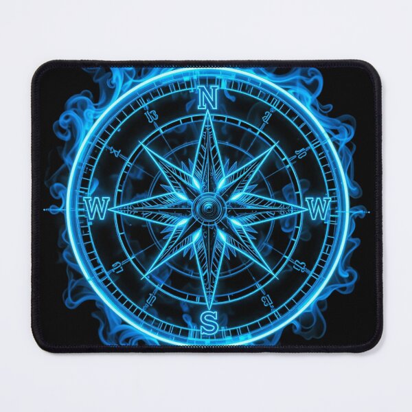 Item preview, Mystic Neon Compass Rose – Glowing Blue Symbol of Direction and Power designed and sold by PixelVibe782.