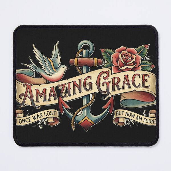 Item preview, Amazing Grace Vintage Tattoo Art – “Was Lost, Now Am Found” Christian Hymn Design designed and sold by GardenReign.