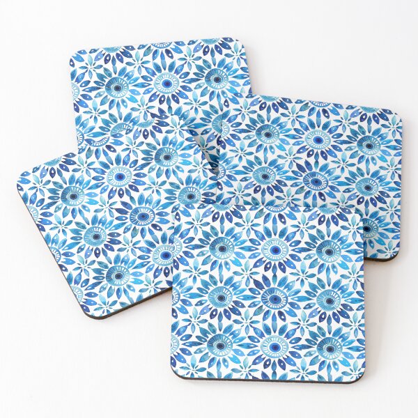 Item preview, Blue & White Santorini Pattern – Greek Mediterranean Coastal Allover Shower Curtain designed and sold by Suzy Perez Art.