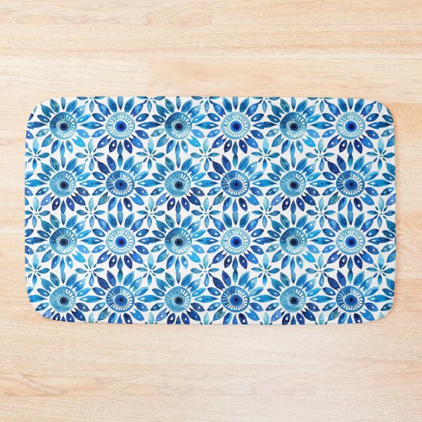 Item preview, Blue & White Santorini Pattern – Greek Mediterranean Coastal Allover Shower Curtain designed and sold by Suzy Perez Art.