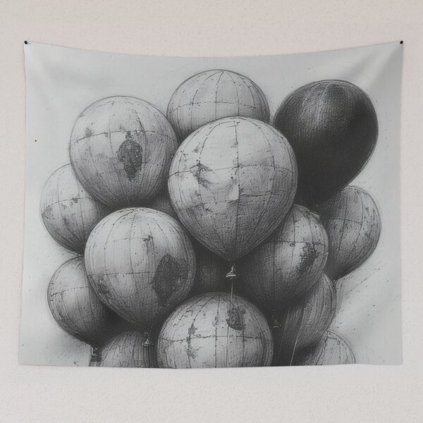 Item preview, Globe balloons over a forest landscape in pencil style designed and sold by Mianku | Für das Leben.