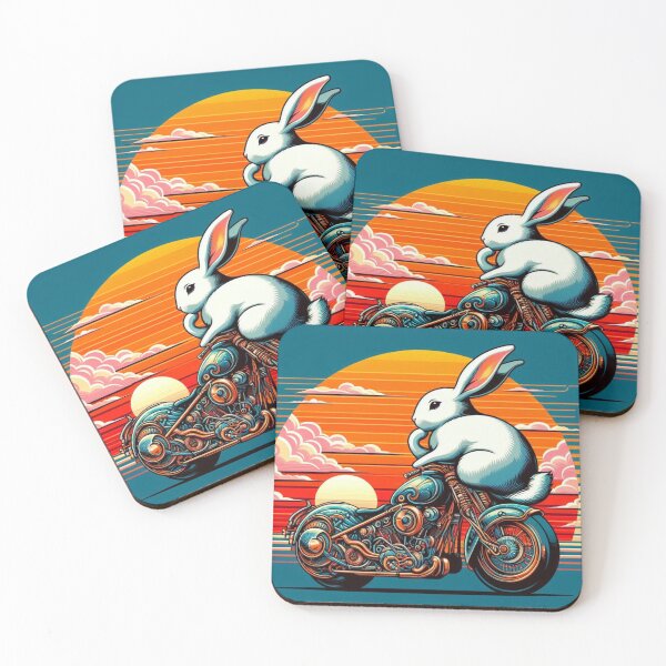 Item preview, Biker Bunny at Sunset – Retro Synthwave Motorcycle Illustration designed and sold by Dogandesighn.