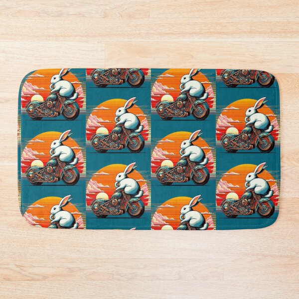 Item preview, Biker Bunny at Sunset – Retro Synthwave Motorcycle Illustration designed and sold by Dogandesighn.