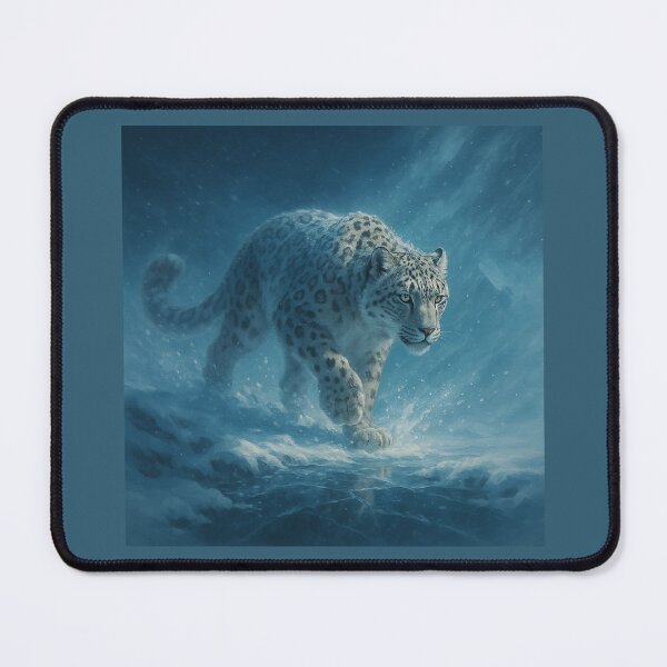 Item preview, Snow Leopard in Motion – Winter Wildlife Art Print designed and sold by GeoWild Designs.