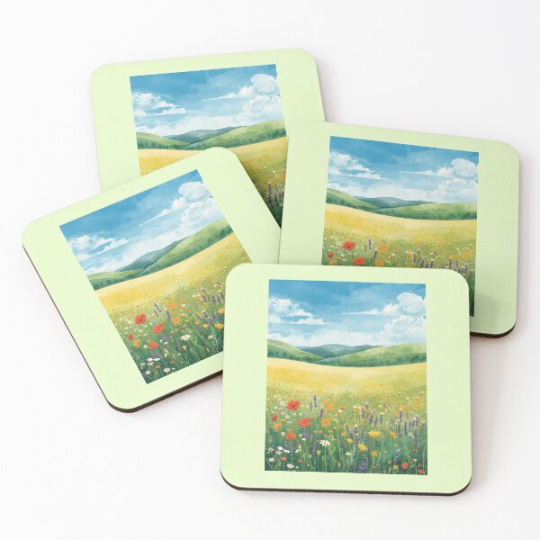 Item preview, Watercolor Wildflower Meadow Landscape Painting Sunny Yellow Field Cottagecore Aesthetic Nature Wall Art designed and sold by HimBoo.