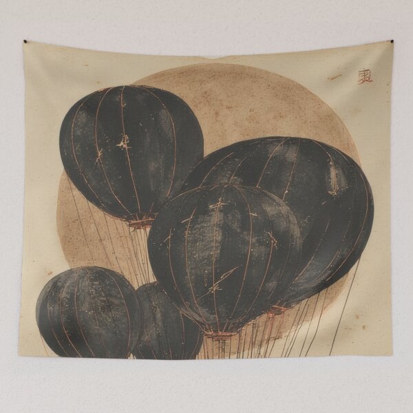 Item preview, Black balloons above a floating structure designed and sold by Mianku | Für das Leben.