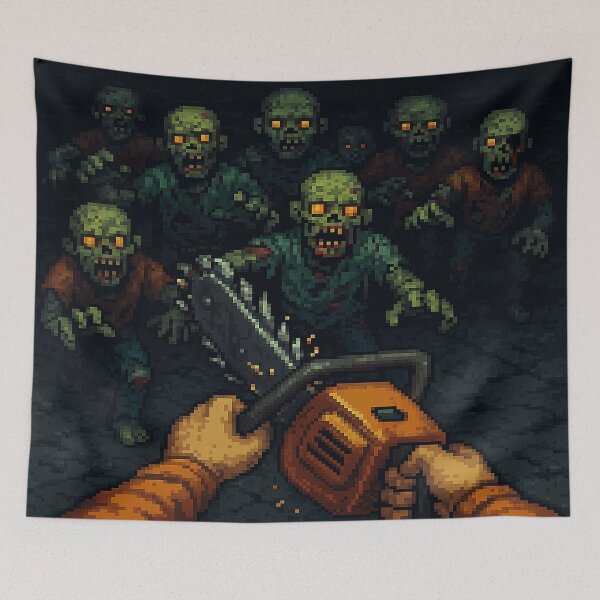 Item preview, Chainsaw Last Stand – Zombie Horde Pixel Art Survival Horror designed and sold by ArtificialAce.