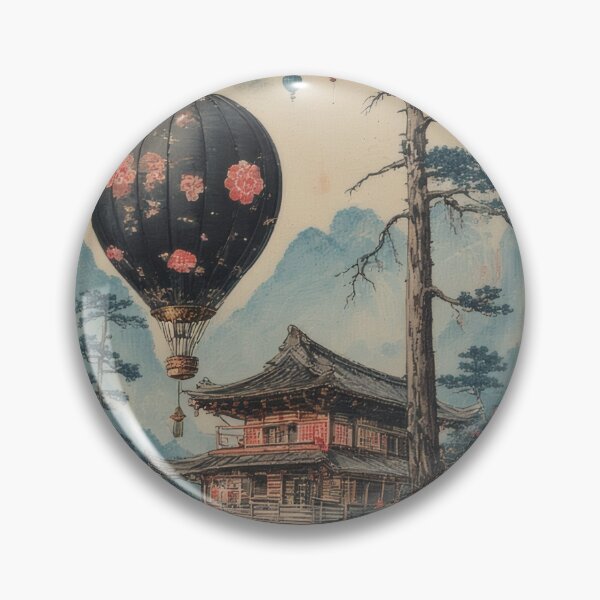 Item preview, Japanese temple with hot air balloon scenery designed and sold by Mianku | Für das Leben.
