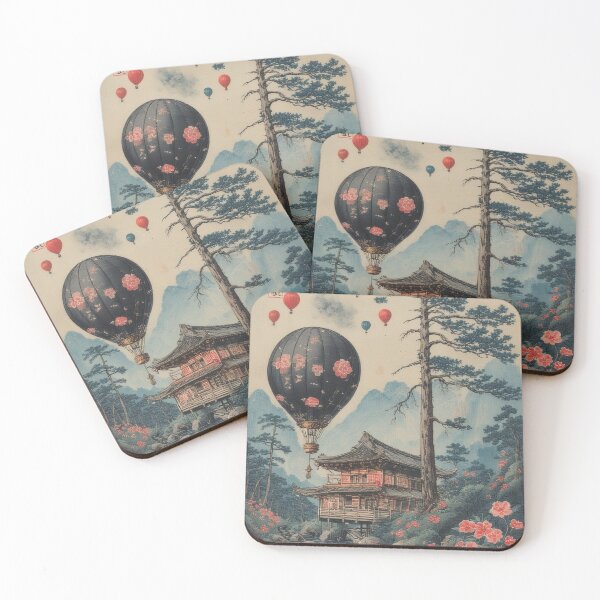 Item preview, Japanese temple with hot air balloon scenery designed and sold by Mianku | Für das Leben.