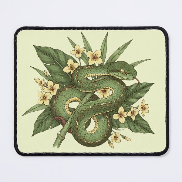 Item preview, Bamboo Pit Viper With Tropical Rainforest Leaves And Yellow Blossoms designed and sold by BirdsnStuff.