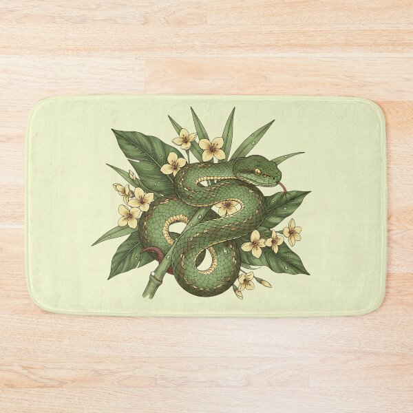 Item preview, Bamboo Pit Viper With Tropical Rainforest Leaves And Yellow Blossoms designed and sold by BirdsnStuff.