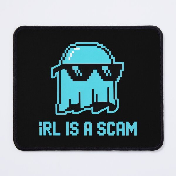 Item preview, IRL Is a Scam Pixel Ghost Design with Sunglasses and Retro Gaming Vibes designed and sold by SplashTastic.