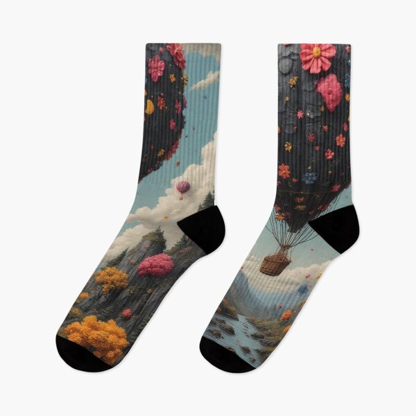Item preview, Flower balloon floats over picturesque landscape designed and sold by Mianku | Für das Leben.