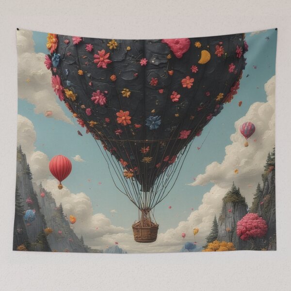 Item preview, Flower balloon floats over picturesque landscape designed and sold by Mianku | Für das Leben.