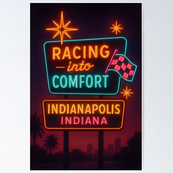 Item preview, Indianapolis Neon Motel Poster - Racing Night Comfort Vibes designed and sold by Cosmopolis.