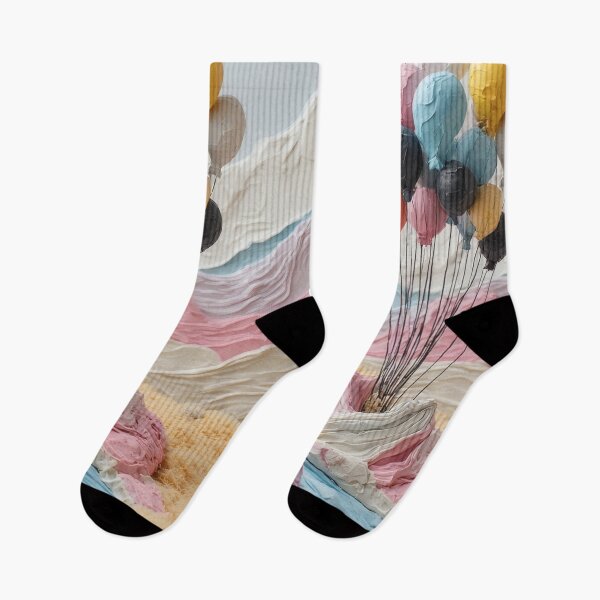 Item preview, Pastel-colored balloons over an abstract landscape designed and sold by Mianku | Für das Leben.