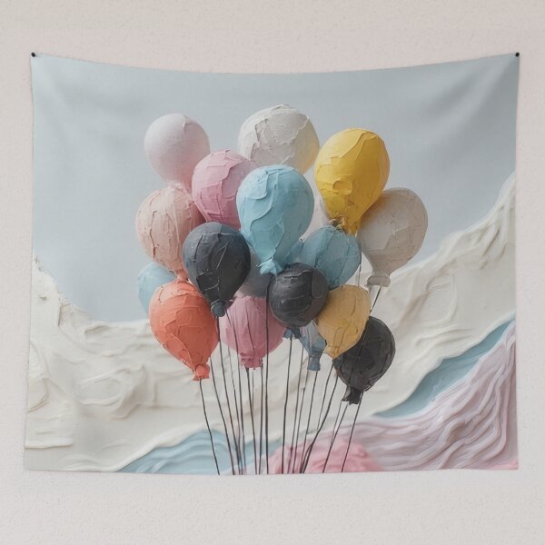 Item preview, Pastel-colored balloons over an abstract landscape designed and sold by Mianku | Für das Leben.