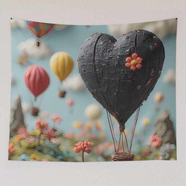 Item preview, A heart-shaped balloon floats above a flower meadow. designed and sold by Mianku | Für das Leben.