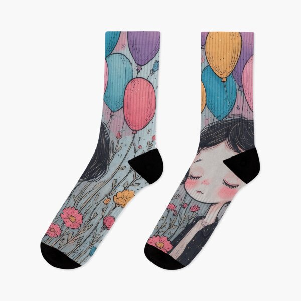 Item preview, Dreamy girl with flowers and balloons designed and sold by Mianku | Für das Leben.