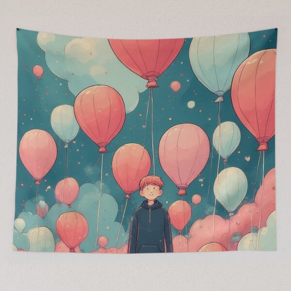 Item preview, Boy in a balloon dreamscape designed and sold by Mianku | Für das Leben.