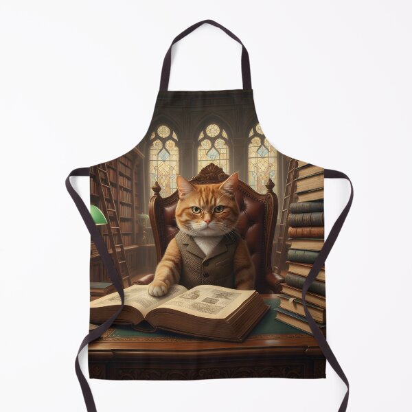 Item preview, Scholarly Cat Reading Ancient Books | Wise Professor Cat in Library | Vintage Academic Animal Art designed and sold by ReykorShop.