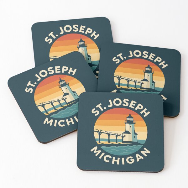 Item preview, St. Joseph Michigan Lighthouse Retro Sunset Circle Badge designed and sold by American Travels.