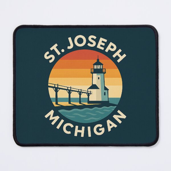 Item preview, St. Joseph Michigan Lighthouse Retro Sunset Circle Badge designed and sold by American Travels.