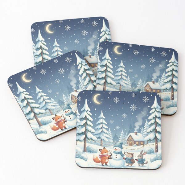 Item preview, Cozy Winter Night: Forest Friends Building a Snowman designed and sold by briciolina1991.