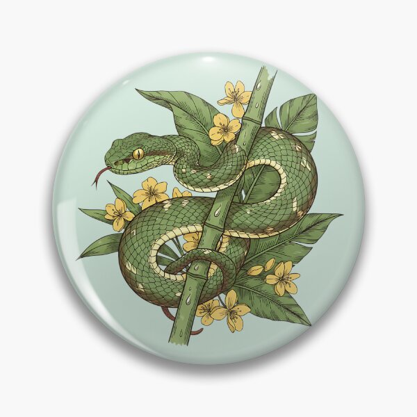 Item preview, Bamboo Pit Viper With Tropical Rainforest Leaves And Yellow Flowers Vintage Illustration designed and sold by BirdsnStuff.