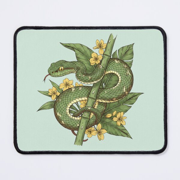 Item preview, Bamboo Pit Viper With Tropical Rainforest Leaves And Yellow Flowers Vintage Illustration designed and sold by BirdsnStuff.