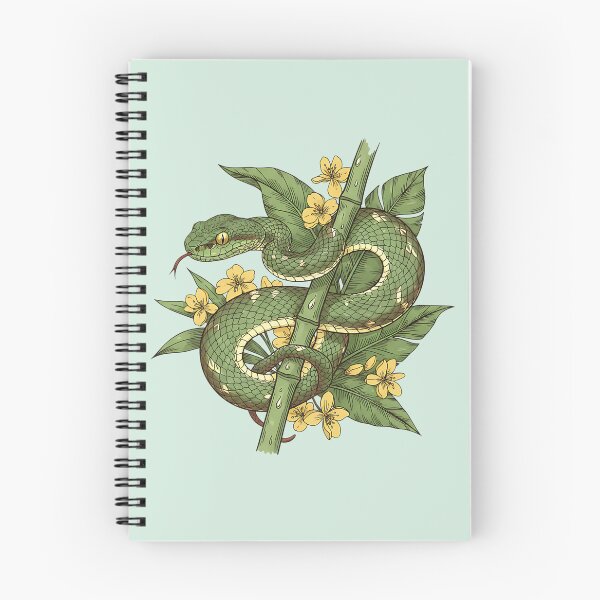 Item preview, Bamboo Pit Viper With Tropical Rainforest Leaves And Yellow Flowers Vintage Illustration designed and sold by BirdsnStuff.