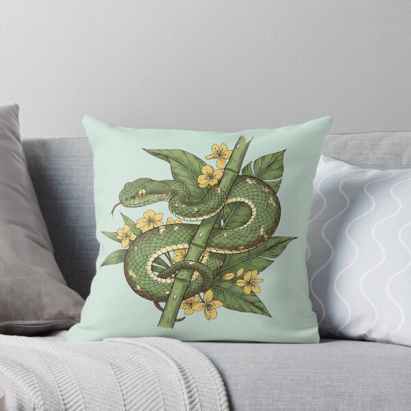 Item preview, Bamboo Pit Viper With Tropical Rainforest Leaves And Yellow Flowers Vintage Illustration designed and sold by BirdsnStuff.