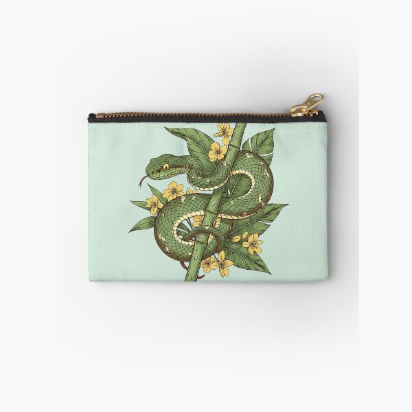 Item preview, Bamboo Pit Viper With Tropical Rainforest Leaves And Yellow Flowers Vintage Illustration designed and sold by BirdsnStuff.