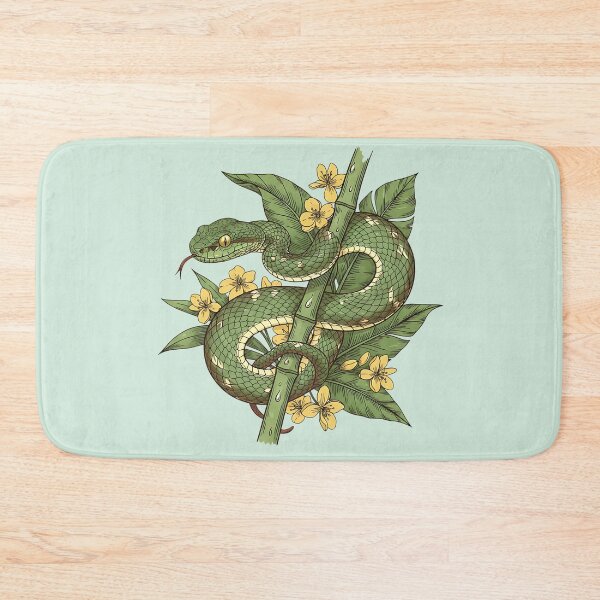 Item preview, Bamboo Pit Viper With Tropical Rainforest Leaves And Yellow Flowers Vintage Illustration designed and sold by BirdsnStuff.